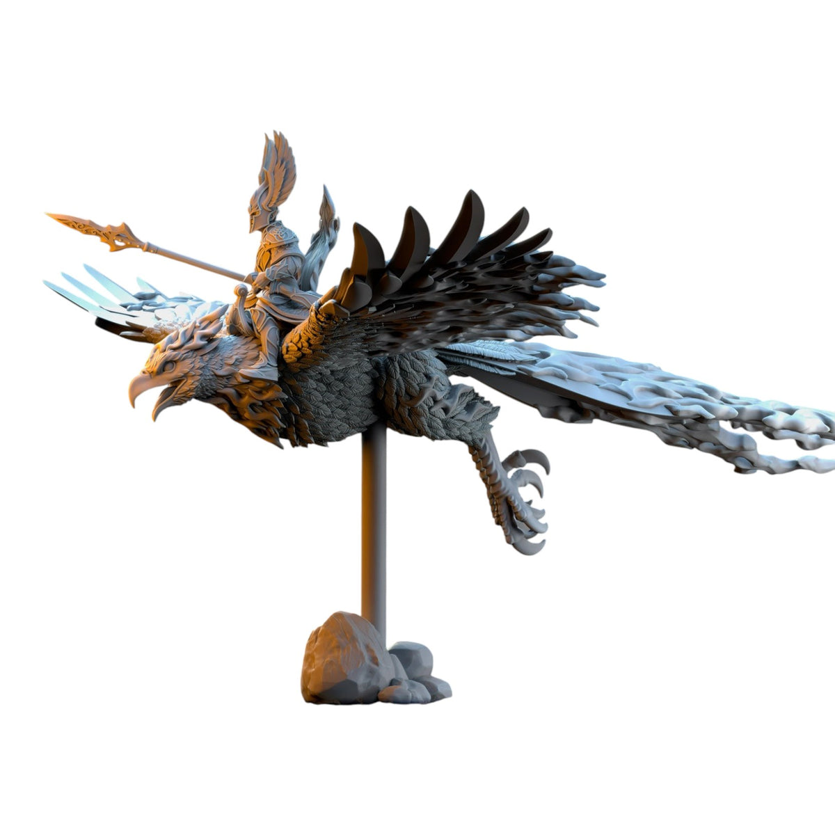 CT Miniatures UK Searing Bird Lord on Phoenix grey resin miniature for tabletop fantasy wargaming