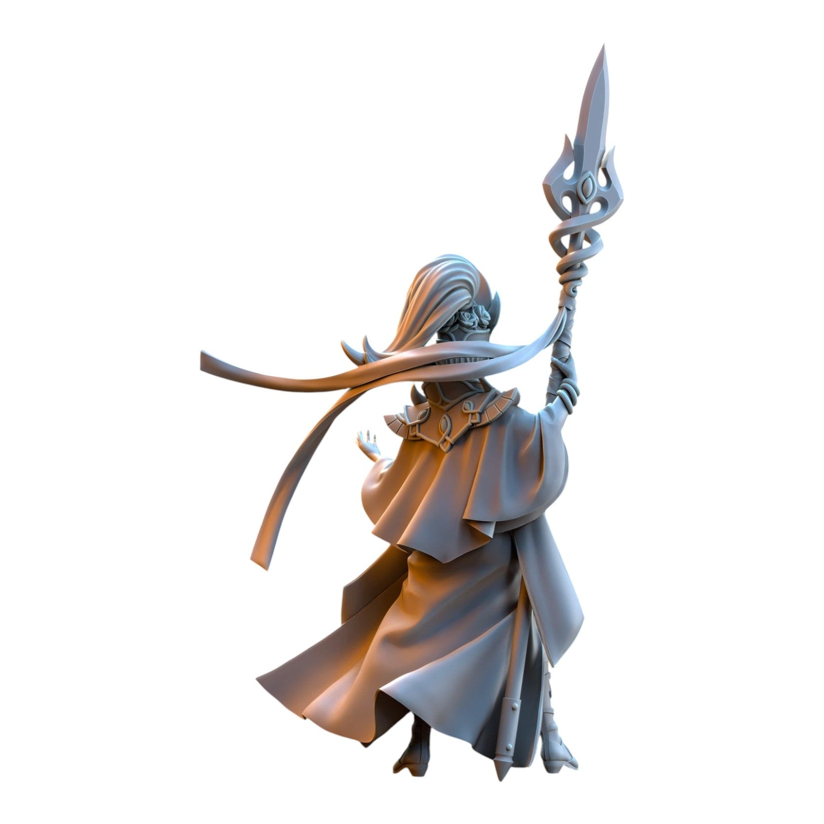 CT Miniatures UK Sephirya Queen of the Moor grey resin elf miniature holding a spear from behind