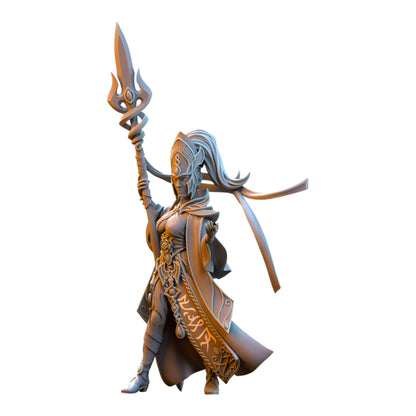 CT Miniatures UK Sephirya Queen of the Moor 32mm grey resin fantasy elf miniature holding a decorative spear