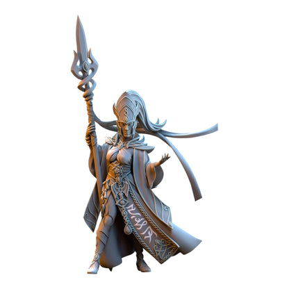 CT Miniatures UK Sephirya Queen of the Moor 32mm grey resin fantasy elf miniature holding a spear