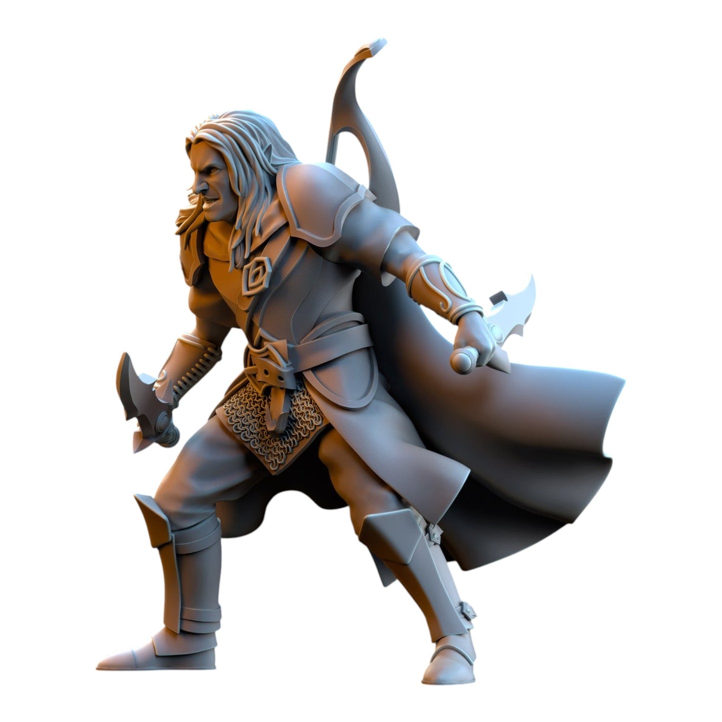 CT Miniatures UK Shades Captain Usunaar 32mm grey resin fantasy elf warrior miniature with dual blades and cape