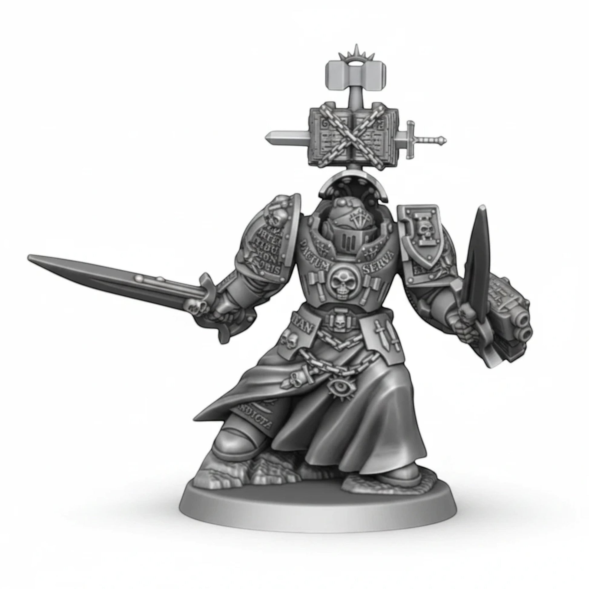 CT Miniatures UK Silver Wardens Paladin miniature with sword and pistol, designed for tabletop games.
