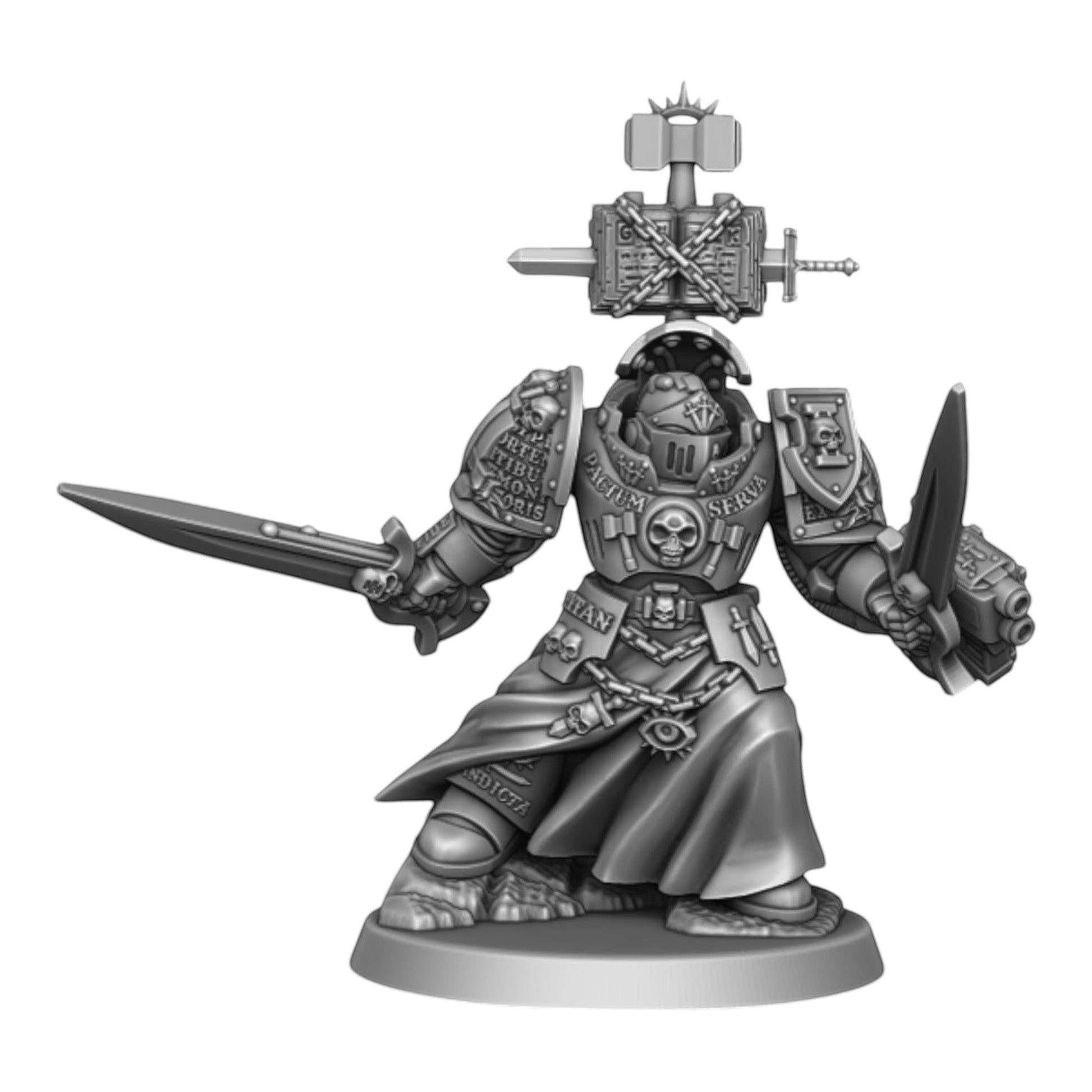 CT Miniatures UK Silver Wardens Paladin sci-fi resin miniature with dual power swords and ornate armor details