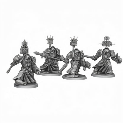 CT Miniatures UK Silver Wardens Paladins, sci-fi tabletop miniatures with heavy weapons, made from ABS-like resin.