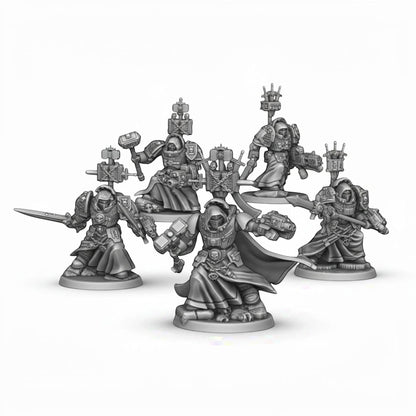 CT Miniatures UK Silver Wardens Paladins squad with heavy weapons, designed for tabletop games. Grey resin.