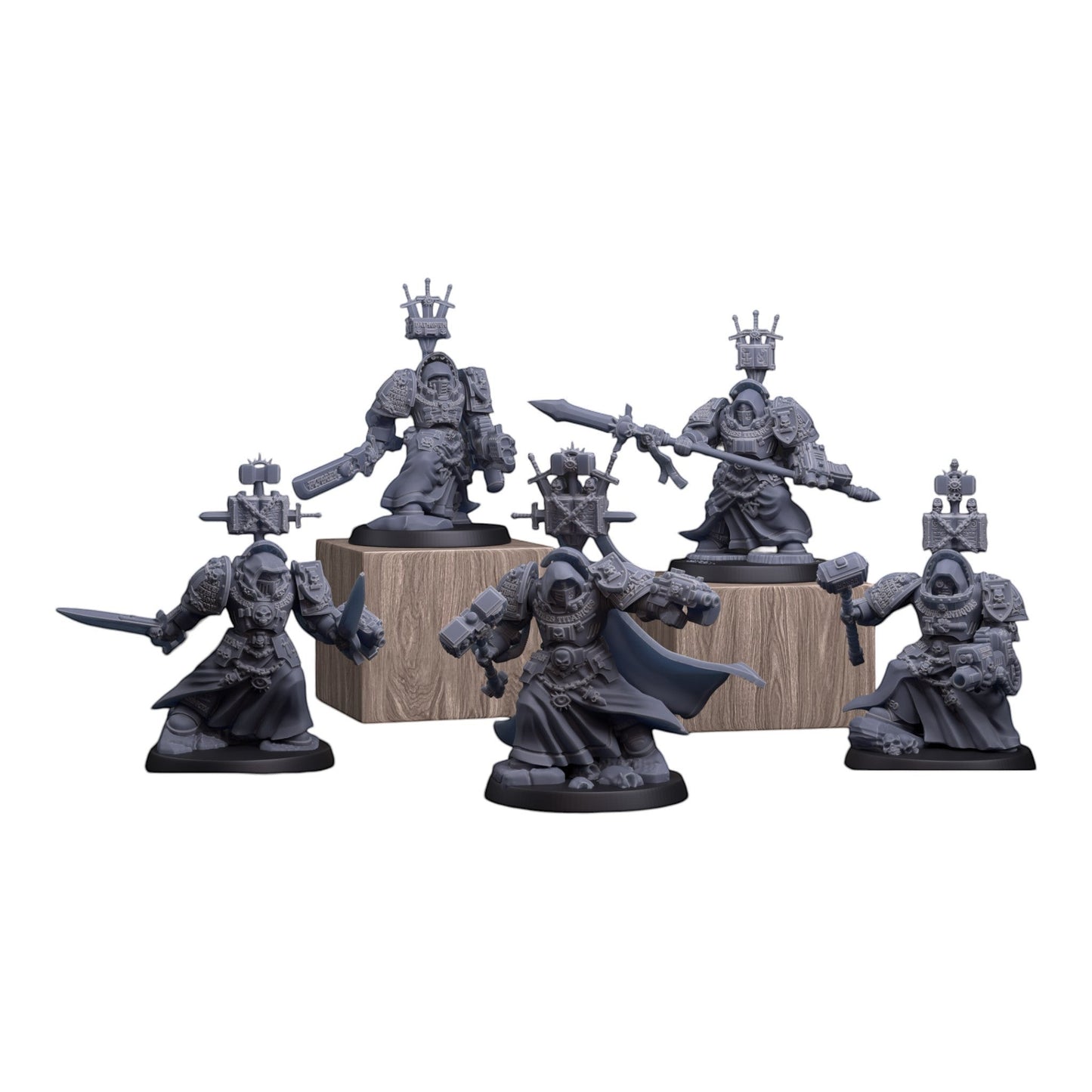 CT Miniatures UK Silver Wardens Paladin squad, 3D printed grey resin sci-fi tabletop miniatures with heavy weapons.