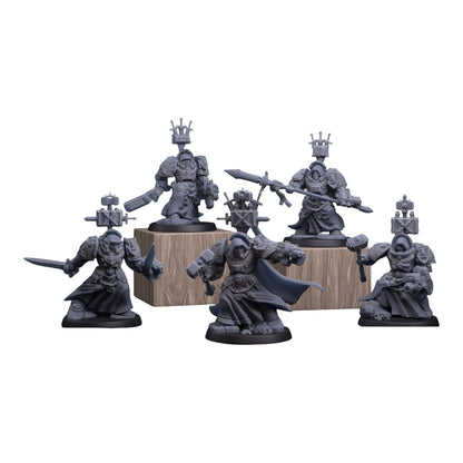 CT Miniatures UK Silver Wardens Paladin squad, 3D printed grey resin sci-fi tabletop miniatures with heavy weapons.
