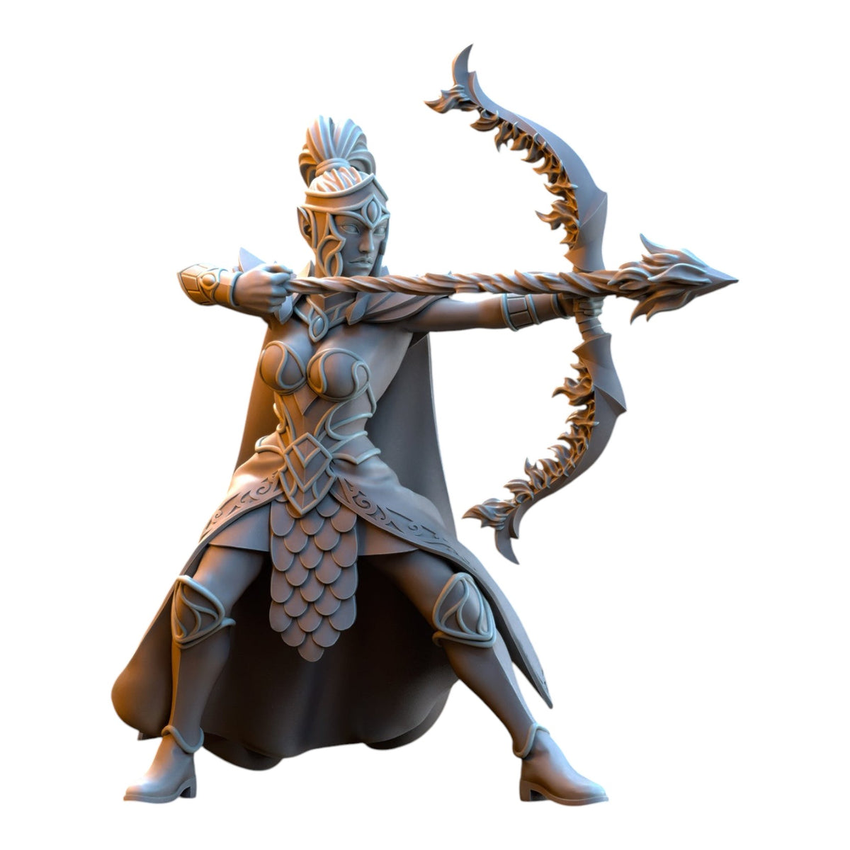 CT Miniatures UK 32mm grey resin Silvermoor Elf Sisterhood Archer miniature with ornate bow and detailed armor