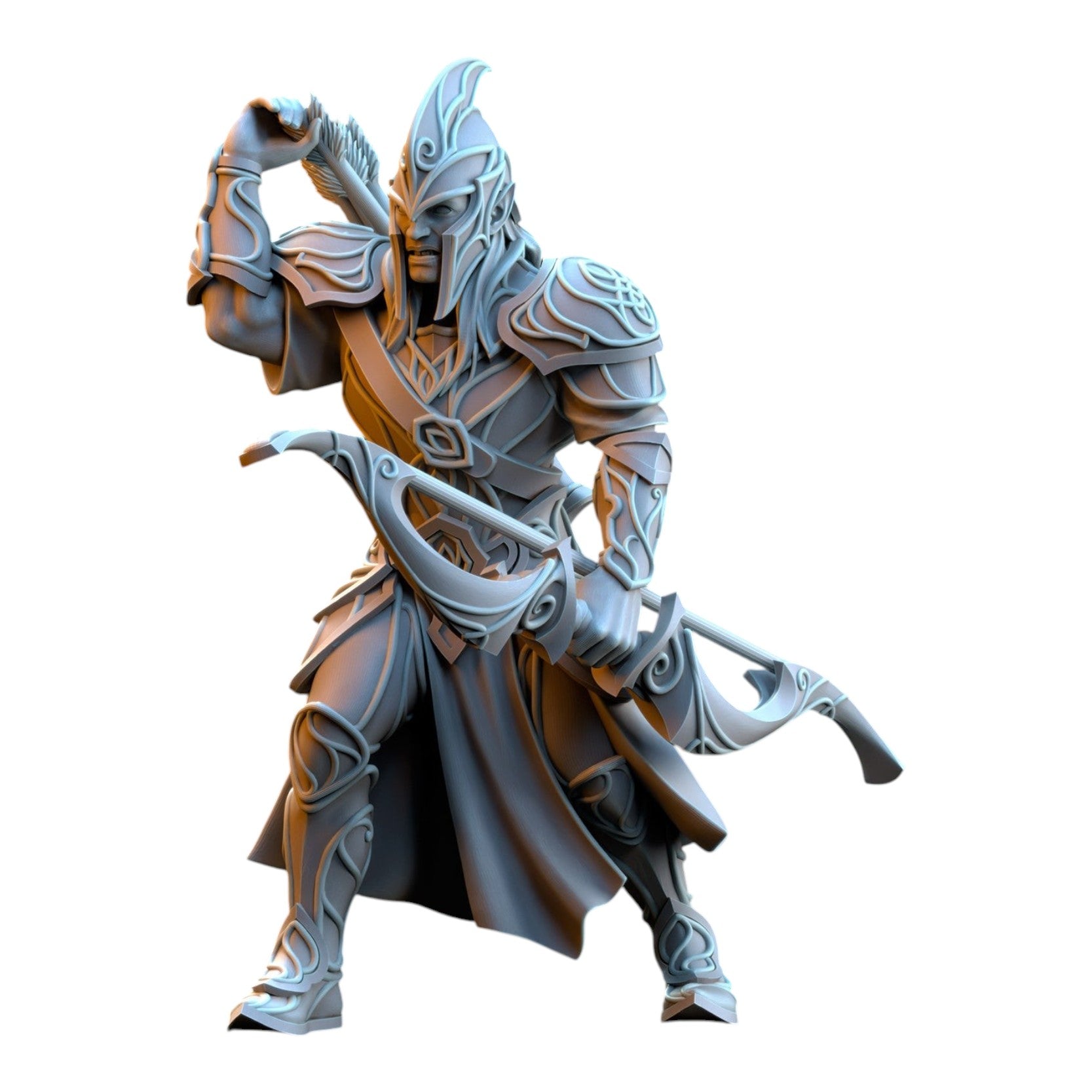 CT Miniatures UK Silvermoor Elf Archer miniature in grey resin with intricate fantasy armor and bow