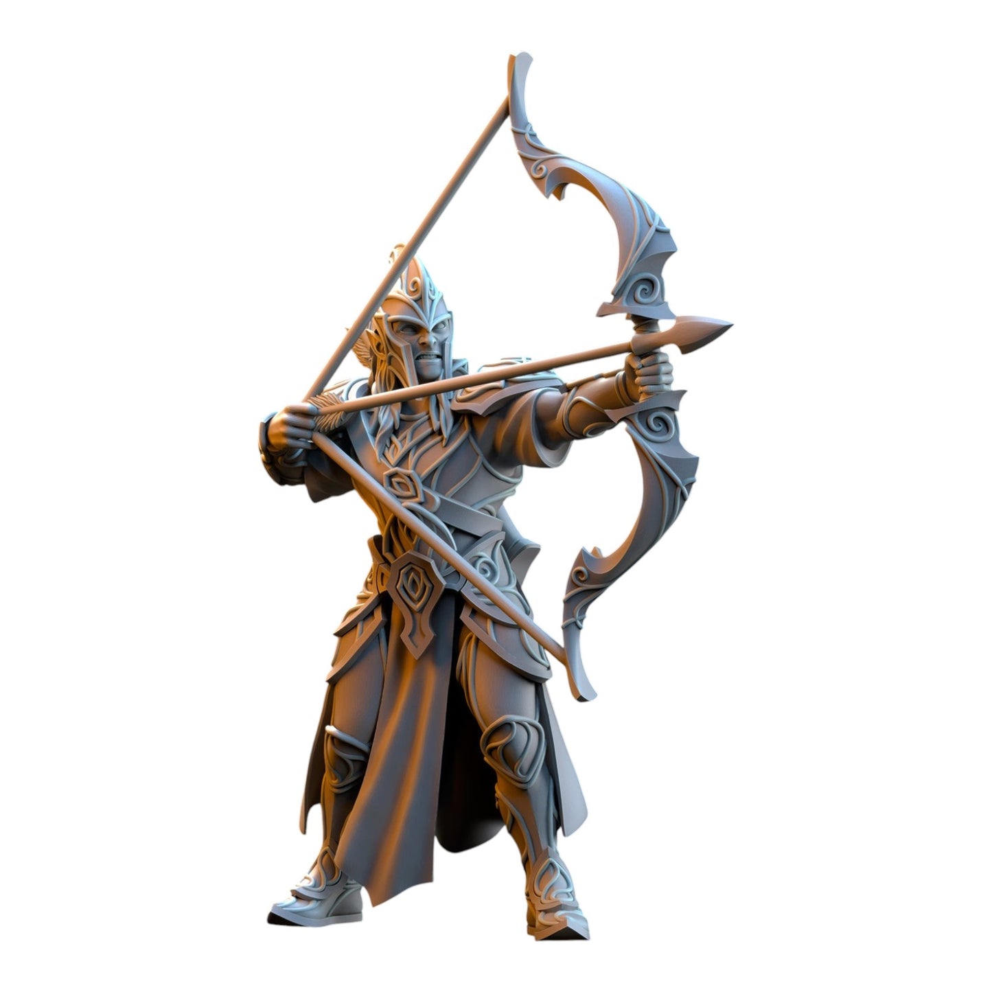 CT Miniatures UK grey resin Silvermoor Elf archer miniature with ornate bow and detailed fantasy armor