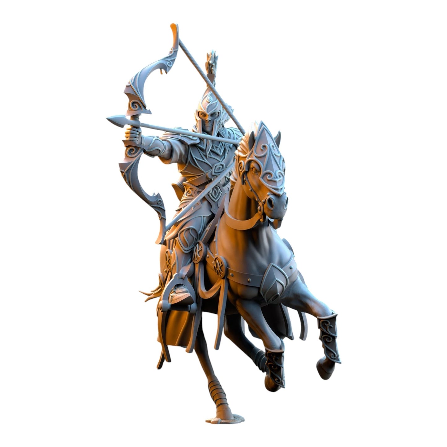 CT Miniatures UK Silvermoor Elves Archer Cavalry 32mm resin miniature in grey with intricate fantasy armor and bow