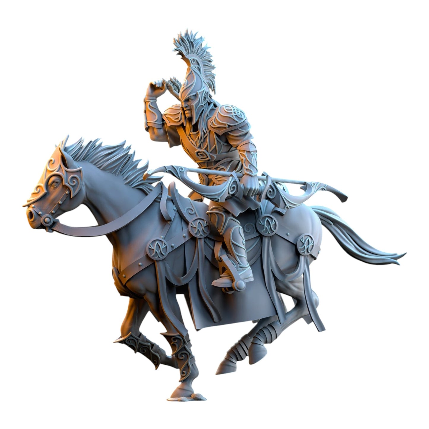 CT Miniatures UK 32mm scale Silvermoor Elves Archer Cavalry miniature in grey resin with intricate fantasy armor