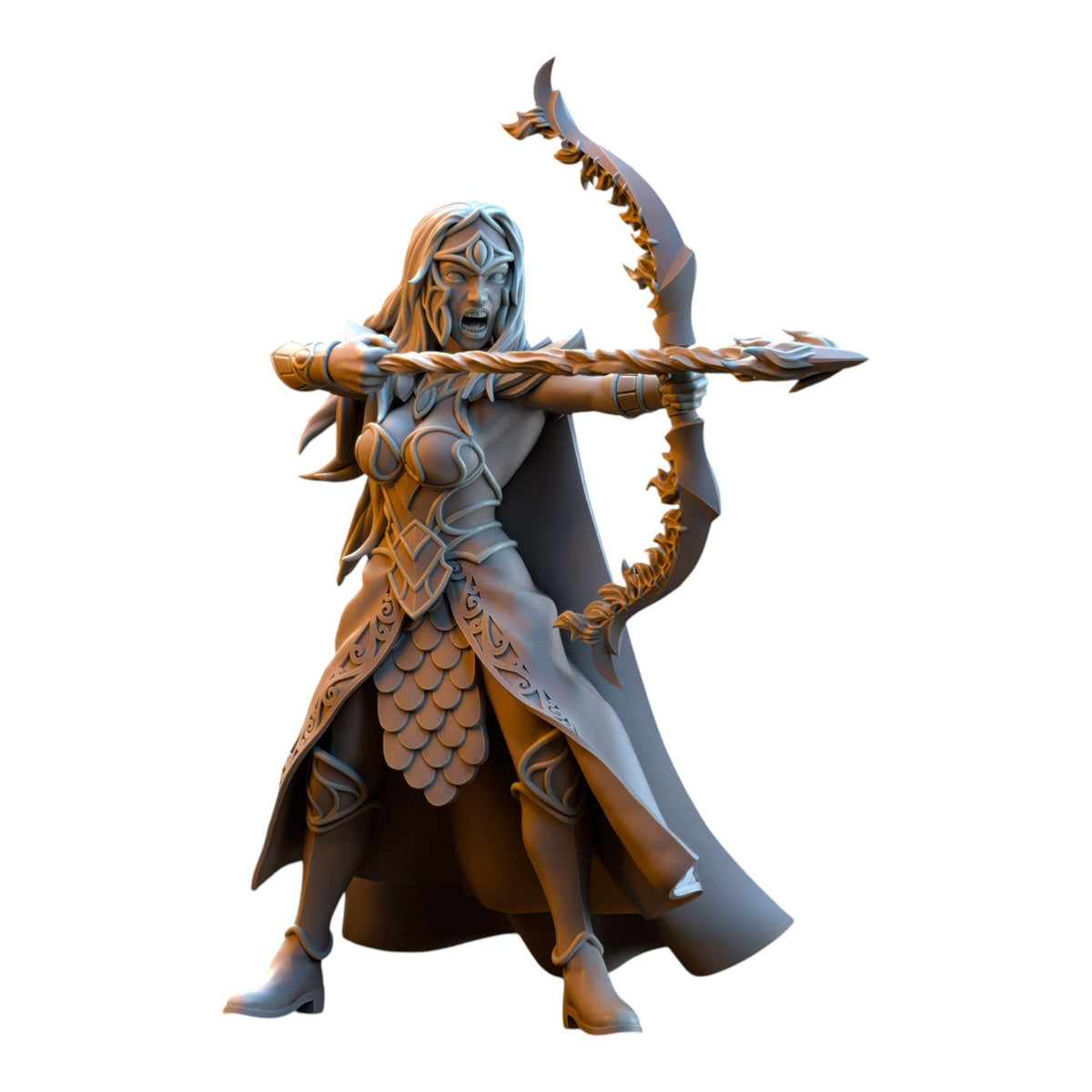CT Miniatures UK 32mm grey resin Silvermoor Elves Sisterhood Archer miniature with intricate fantasy bow and armor