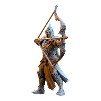 CT Miniatures UK Silvermoor Elves archer miniature in grey resin with intricate fantasy armor and ornate bow
