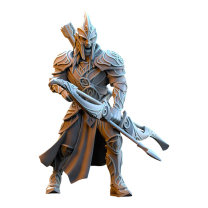 CT Miniatures UK Silvermoor Elves archer miniature in grey resin with intricate fantasy armor and bow