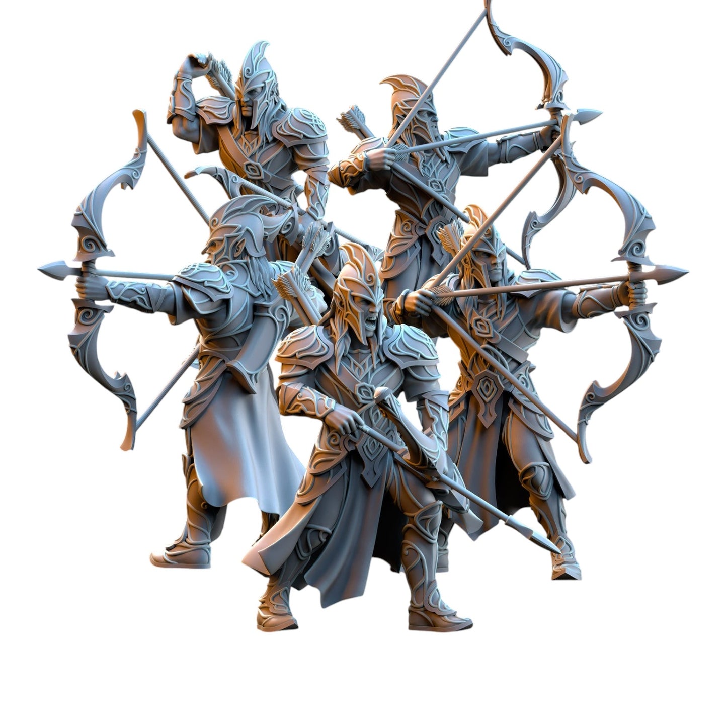 CT Miniatures UK Silvermoor Elves archer set, 3D printed grey resin fantasy tabletop gaming miniatures.