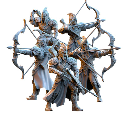 CT Miniatures UK Silvermoor Elves archer set, 3D printed grey resin fantasy tabletop gaming miniatures.