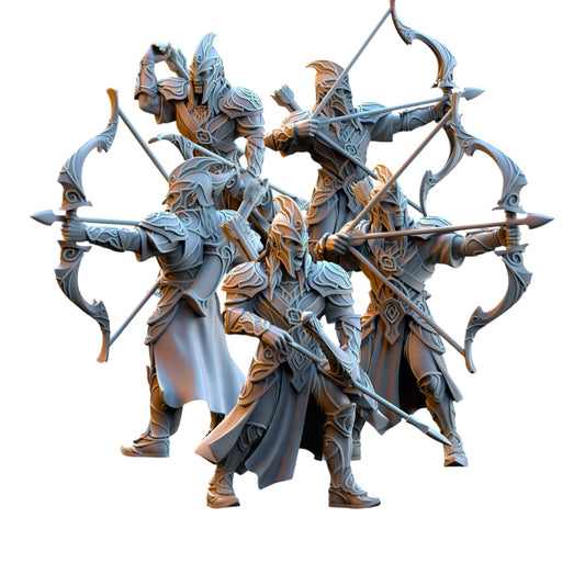 CT Miniatures UK Silvermoor Elves archer set, 3D printed grey resin fantasy tabletop gaming miniatures.
