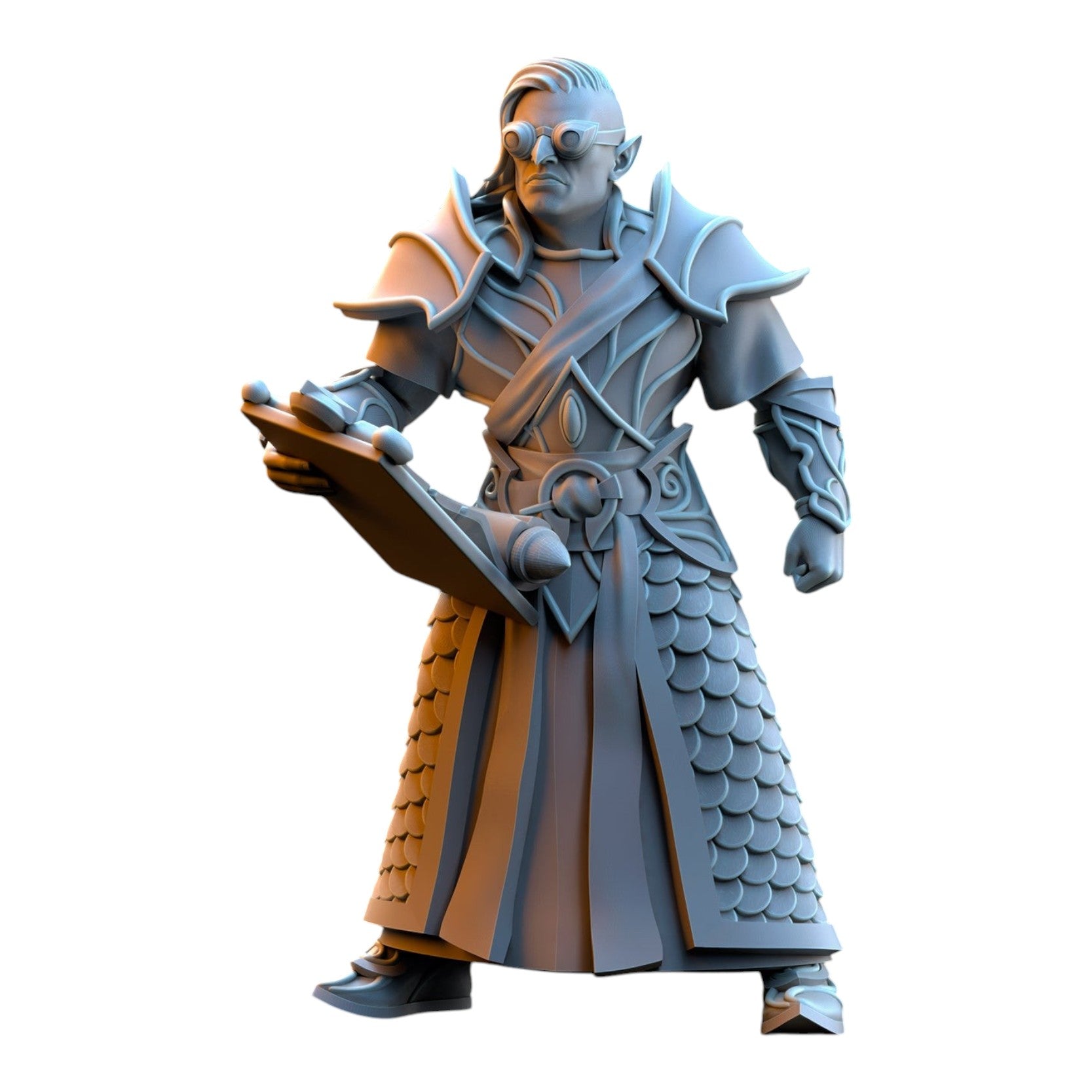 CT Miniatures UK 32mm grey resin Silvermoor Elves Ballista miniature with goggles and detailed scale armor
