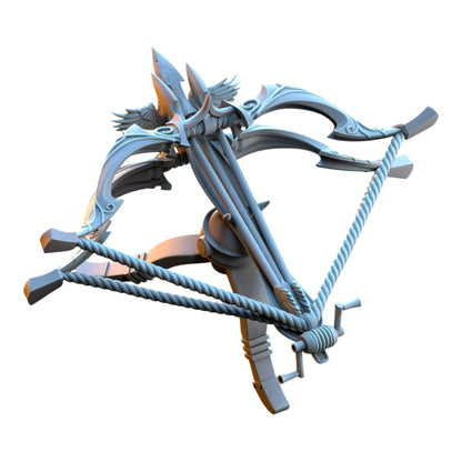 CT Miniatures UK 3D printed grey resin Silvermoor Elves ballista miniature with intricate wing and rope details