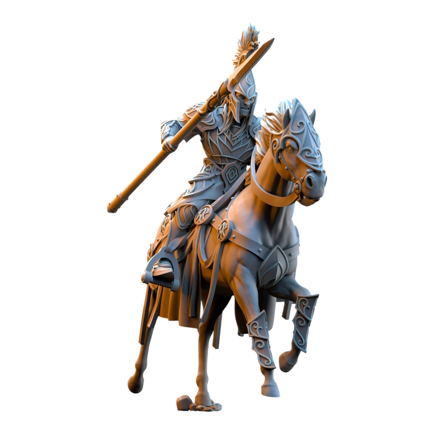 CT Miniatures UK 32mm Silvermoor Elves Light Cavalry miniature in grey resin with intricate armor and spear