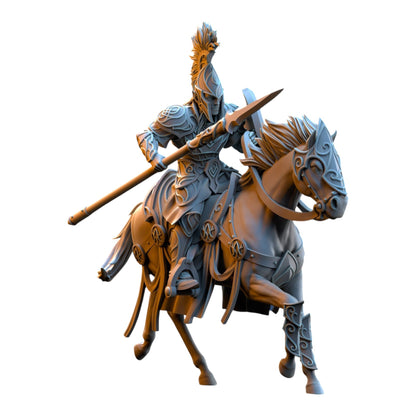 CT Miniatures UK 32mm Silvermoor Elves Light Cavalry miniature in grey resin, featuring an armored elf on horseback.