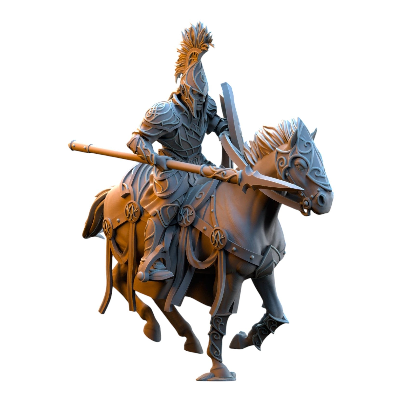 CT Miniatures UK 32mm Silvermoor Elves Light Cavalry resin miniature in grey, featuring an armored elf rider on horse.