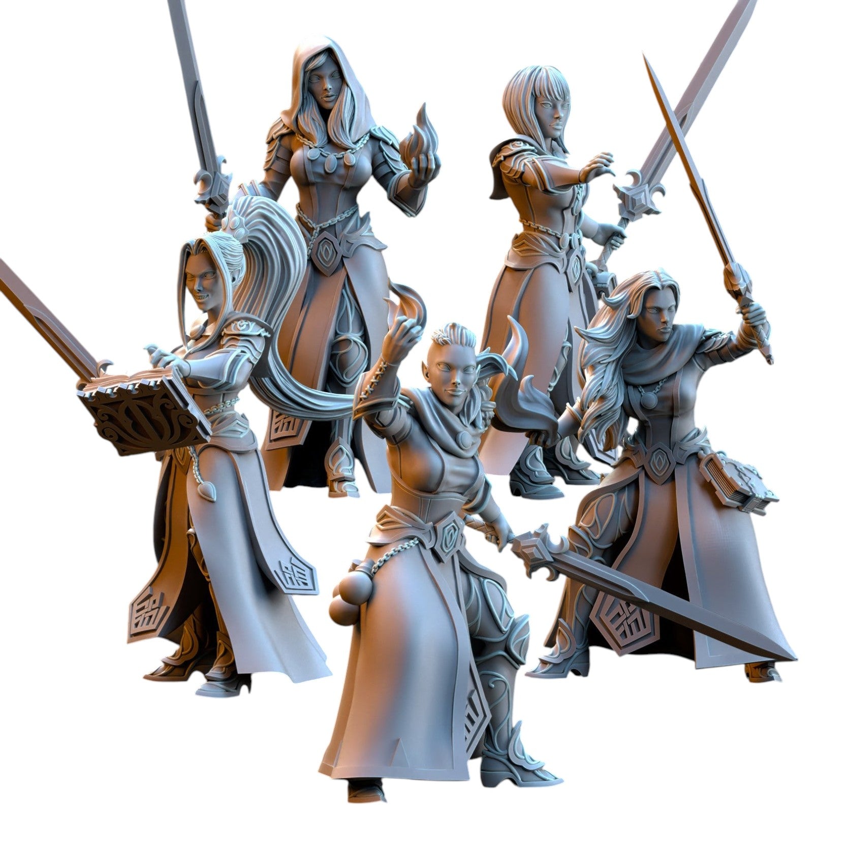 CT Miniatures UK set of five 32mm grey resin Sorceresses of the Inner Circle Silvermoor Elves fantasy miniatures