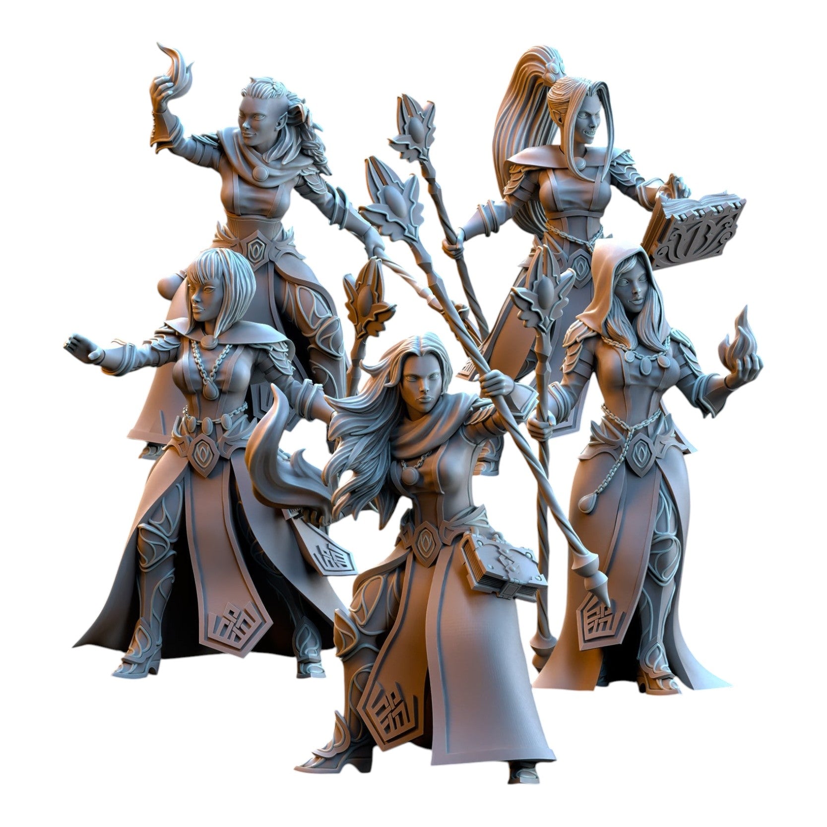 CT Miniatures UK set of 5 grey resin Silvermoor Elves Sorceresses miniatures for fantasy tabletop gaming