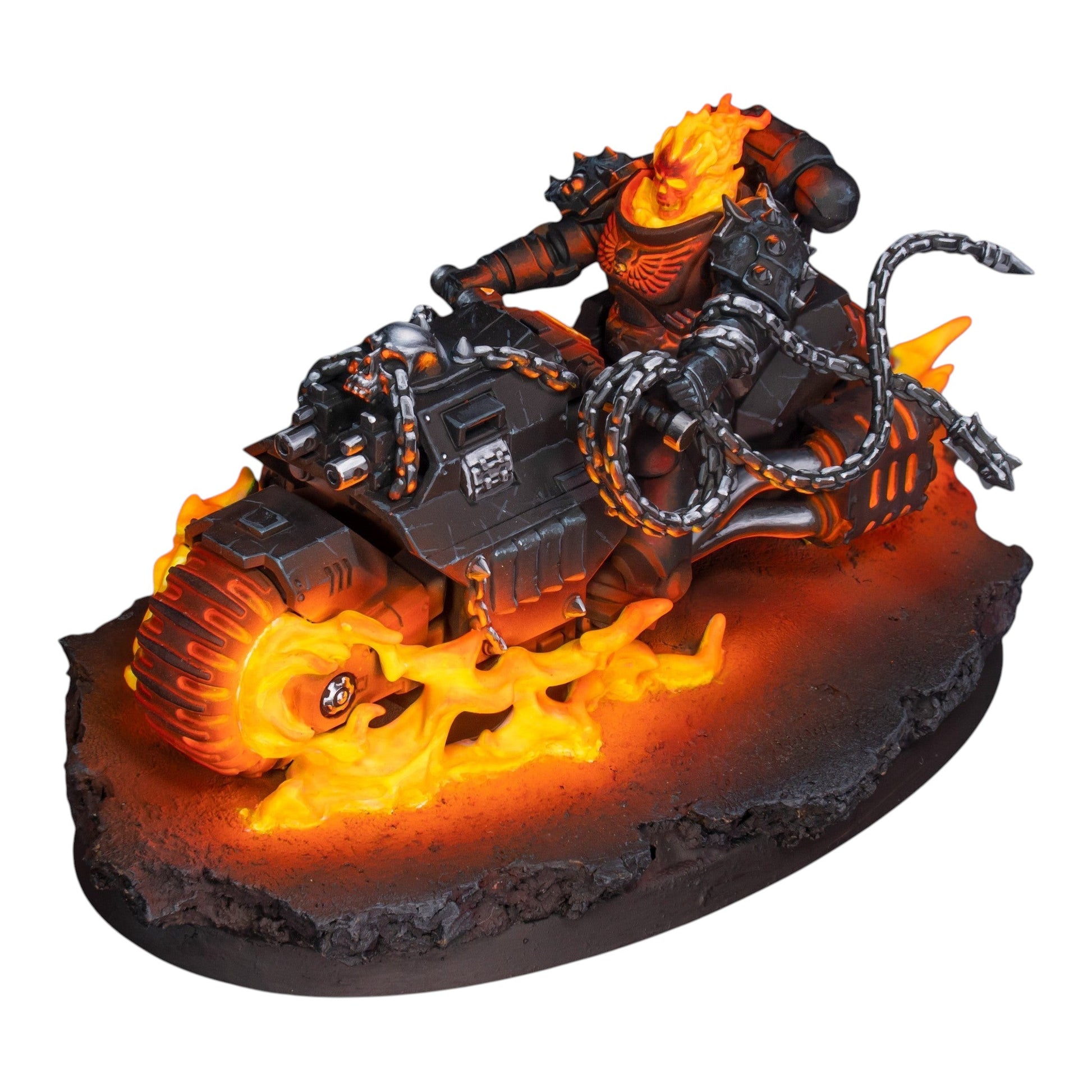 CT Miniatures UK The Rider conversion set featuring a flaming spectral biker miniature on a detailed resin base.