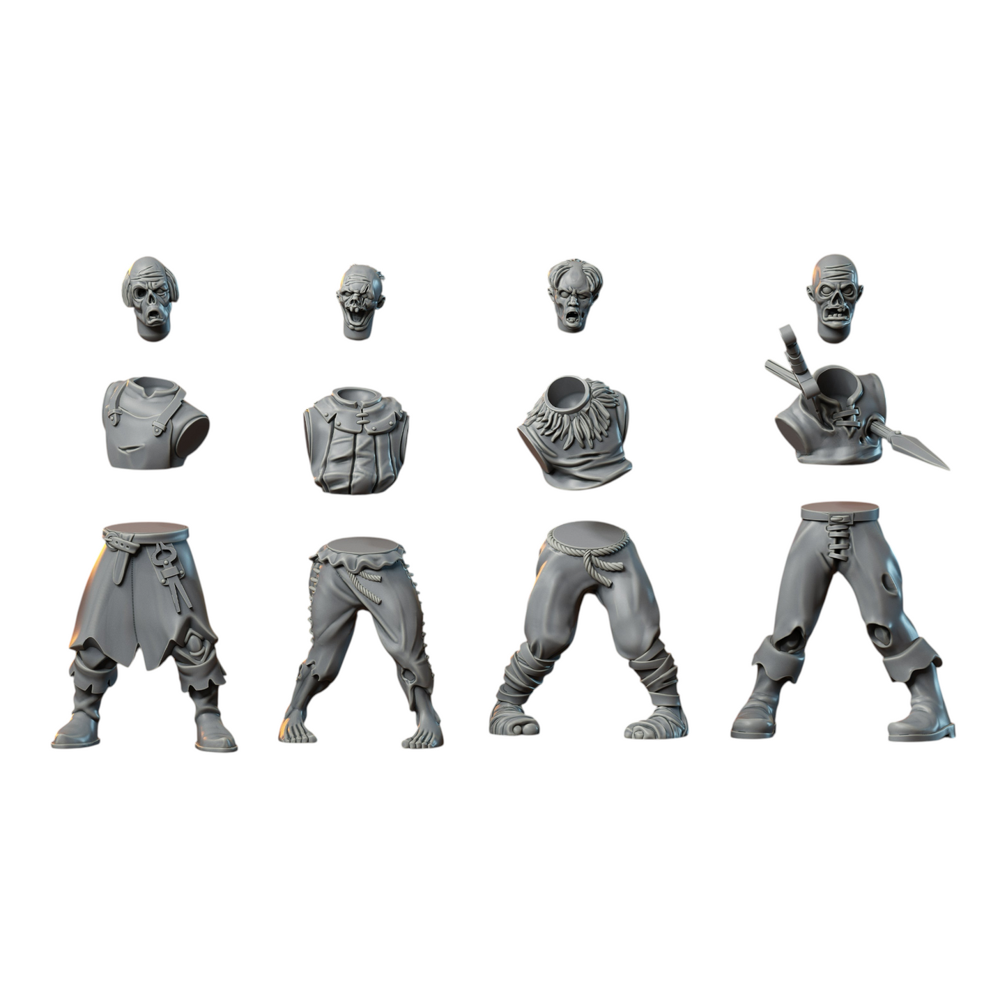 CT Miniatures UK Undead Warband multipart resin miniatures set with zombie heads, torsos, and legs for wargames.