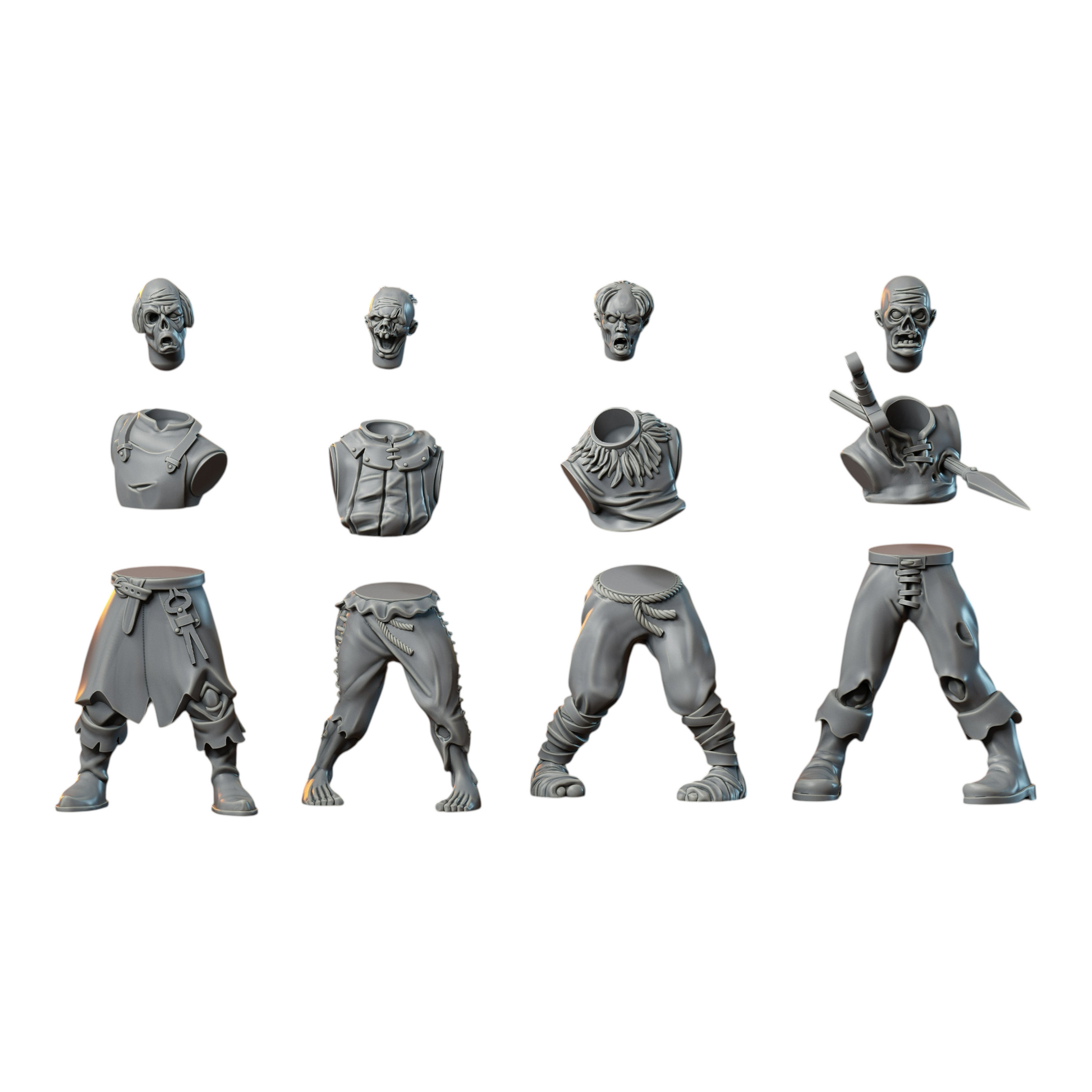 CT Miniatures UK Undead Warband multipart resin miniatures set with zombie heads, torsos, and legs for wargames.