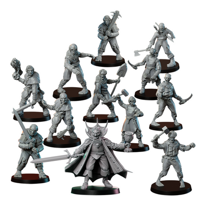 CT Miniatures UK Undead Warband: vampire lord, zombies, and warriors with weapons, made of ABS-like resin for wargames.