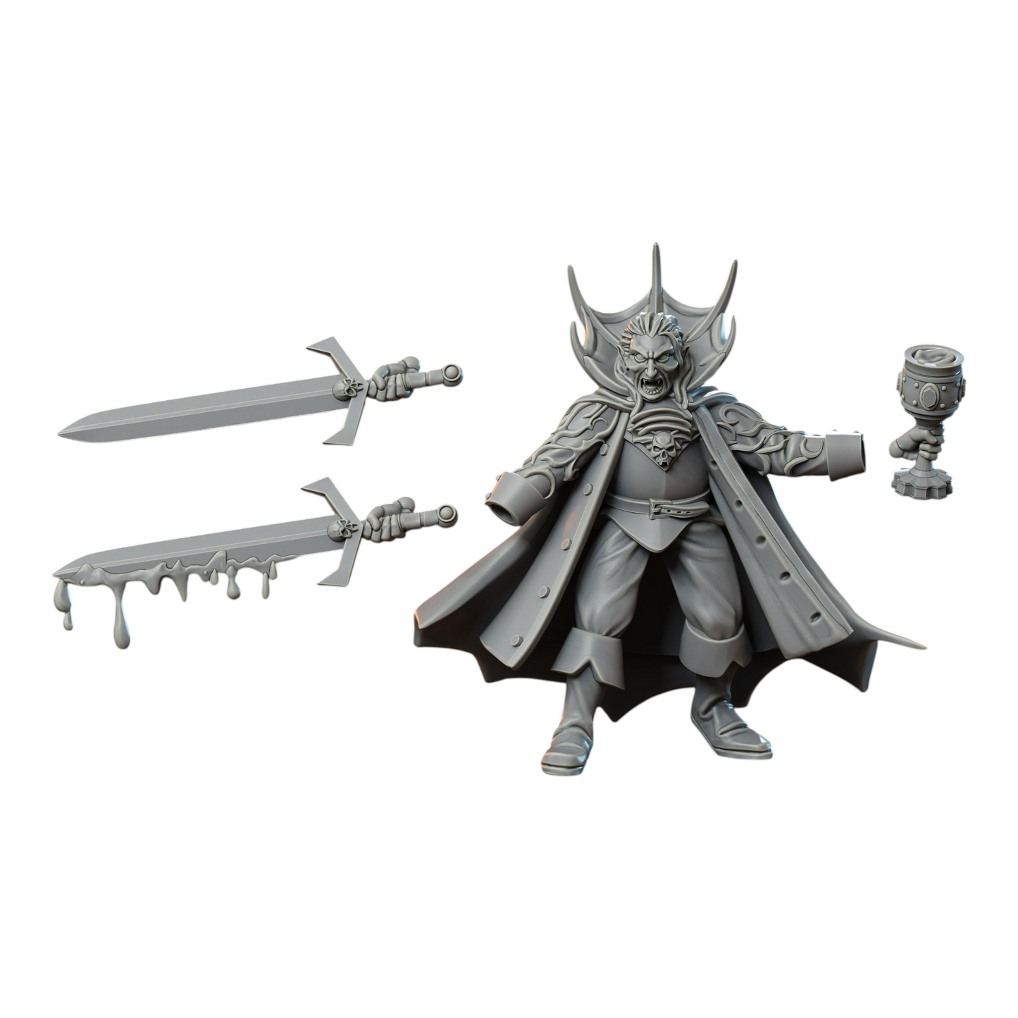 CT Miniatures UK Undead Warband vampire lord miniature with two swords and a goblet. Resin miniature for wargames.