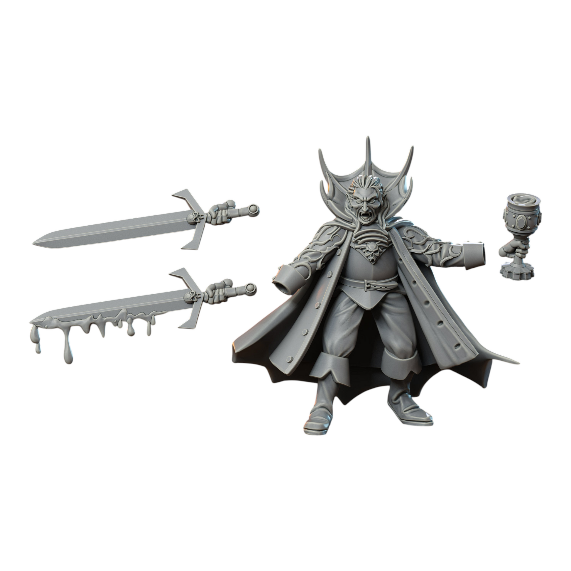 CT Miniatures UK Undead Warband vampire lord miniature with two swords and a goblet. Resin miniature for wargames.