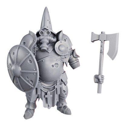 CT Miniatures UK Verdugo Inquisitorial miniature with sword and shield, grey resin, gas mask, and cross details.