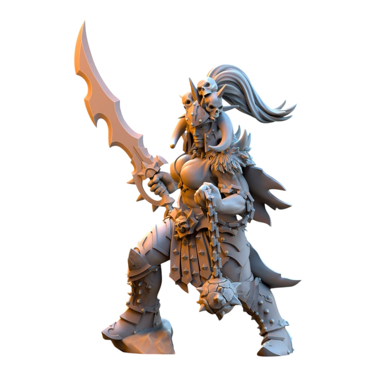 CT Miniatures UK Vilka the Slaughter 32mm grey resin fantasy wargaming miniature with sword and spiked mace
