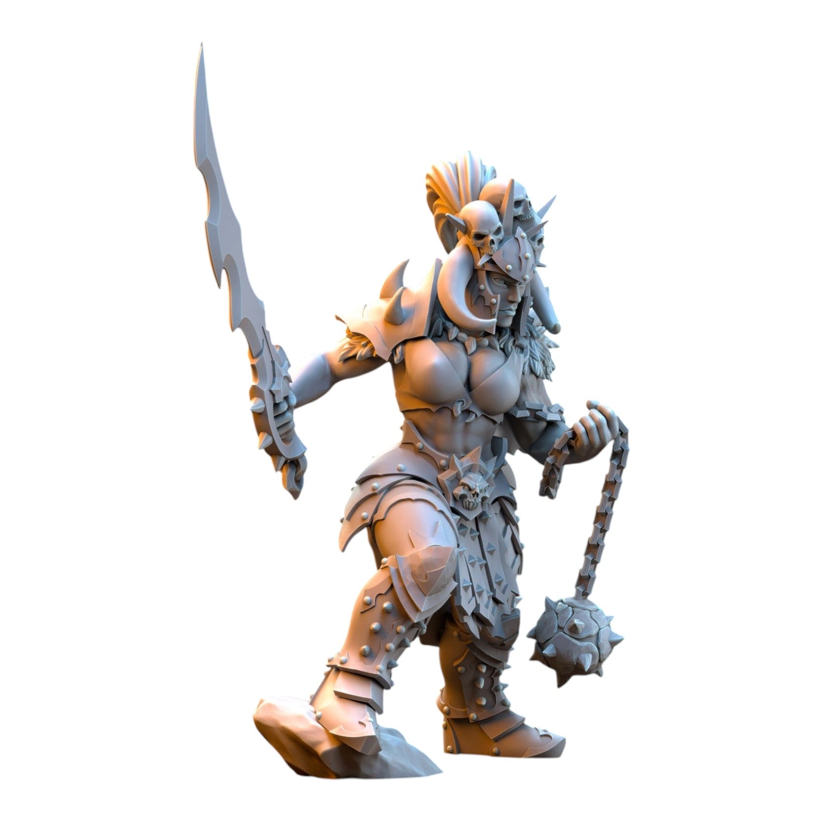 CT Miniatures UK Vilka the Slaughter grey resin fantasy warrior miniature with sword and spiked flail