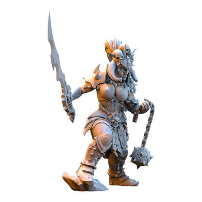 CT Miniatures UK Vilka the Slaughter grey resin fantasy warrior miniature with sword and spiked flail