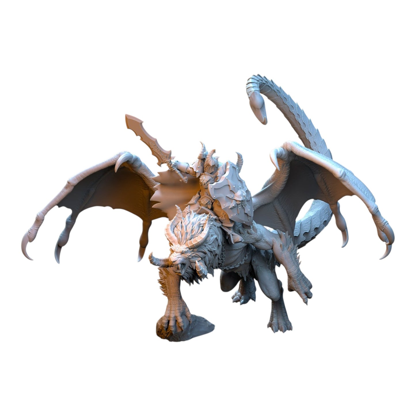 CT Miniatures UK Vrolok on Manticore 3D printed grey resin fantasy wargaming miniature with intricate detail.