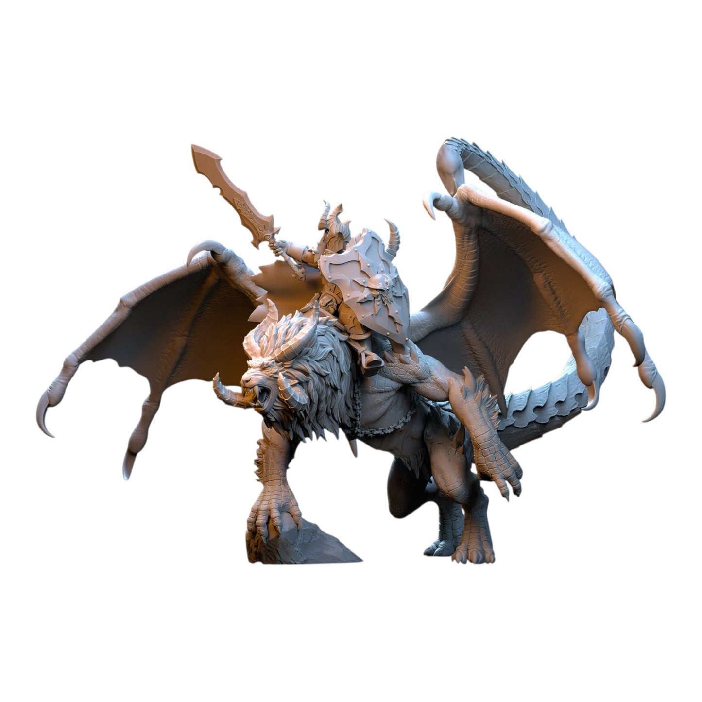 CT Miniatures UK Vrolok on Manticore 3D printed grey resin fantasy wargaming miniature with intricate detail