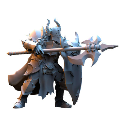 CT Miniatures UK 32mm grey resin fantasy warrior miniature holding a large halberd and shield with horned helmet