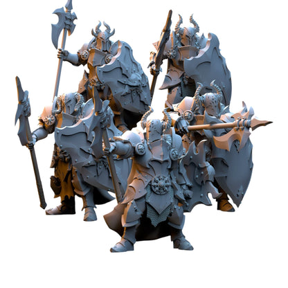 CT Miniatures UK 3D printed grey resin fantasy warriors with halberds and shields for tabletop wargaming