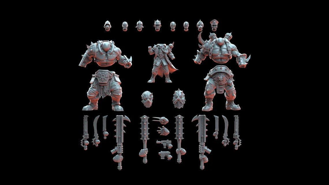 Blood Legion - Officer and Ogre Bodyguards - Proxies / Cultists - by TalesKeeper - Tabletop Wargaming Miniature Sci-Fi Fantasy Proxy