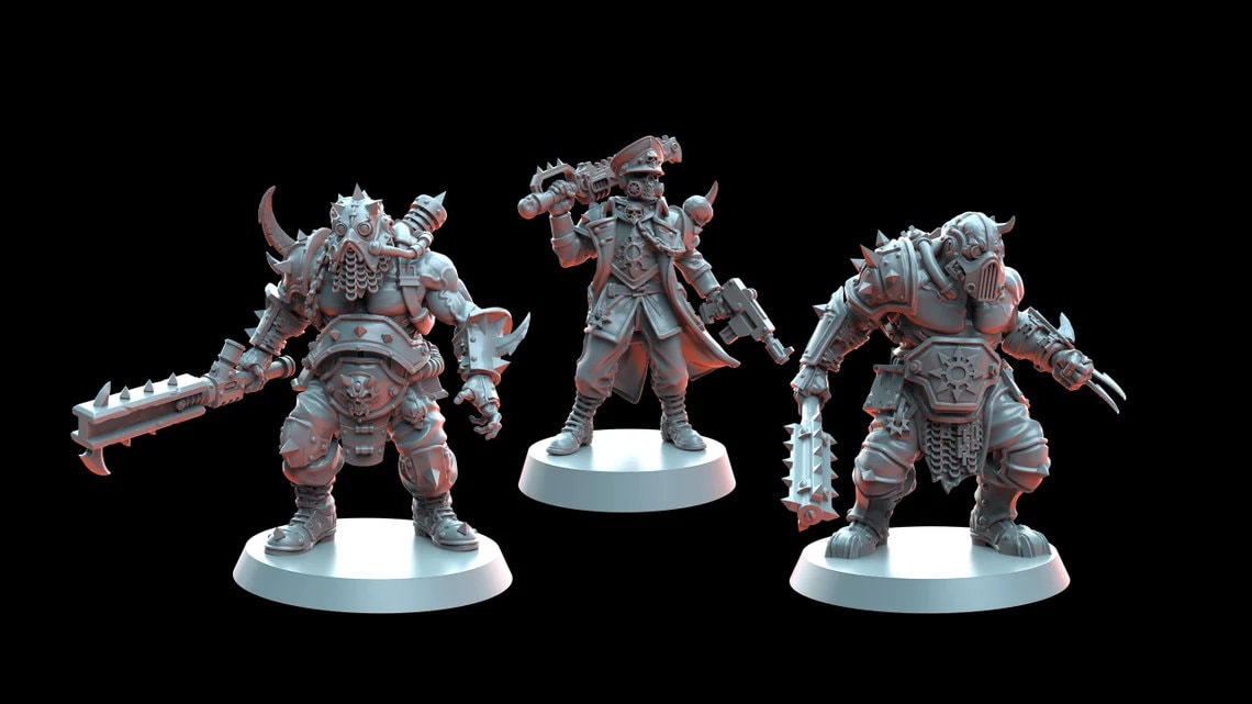 Blood Legion - Officer and Ogre Bodyguards - Proxies / Cultists - by TalesKeeper - Tabletop Wargaming Miniature Sci-Fi Fantasy Proxy