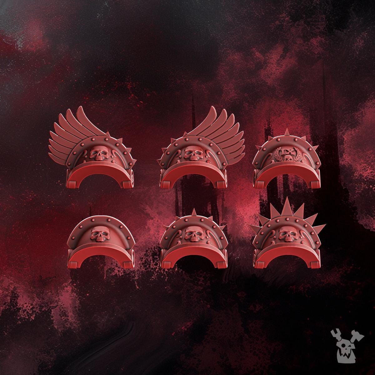 Shoulder Pads (x6) • Bits • Crimson Wings • DakkaDakka.store • Tabletop Wargaming Miniature Grim-Dark Sci-Fi Proxy