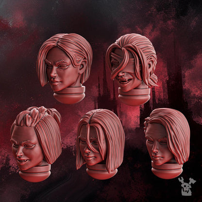 Female Heads Set (x5 Heads + 2x Torso+Heads) • Bits • Crimson Wings • DakkaDakka.store • Tabletop Wargaming Miniature Grim-Dark Sci-Fi Proxy