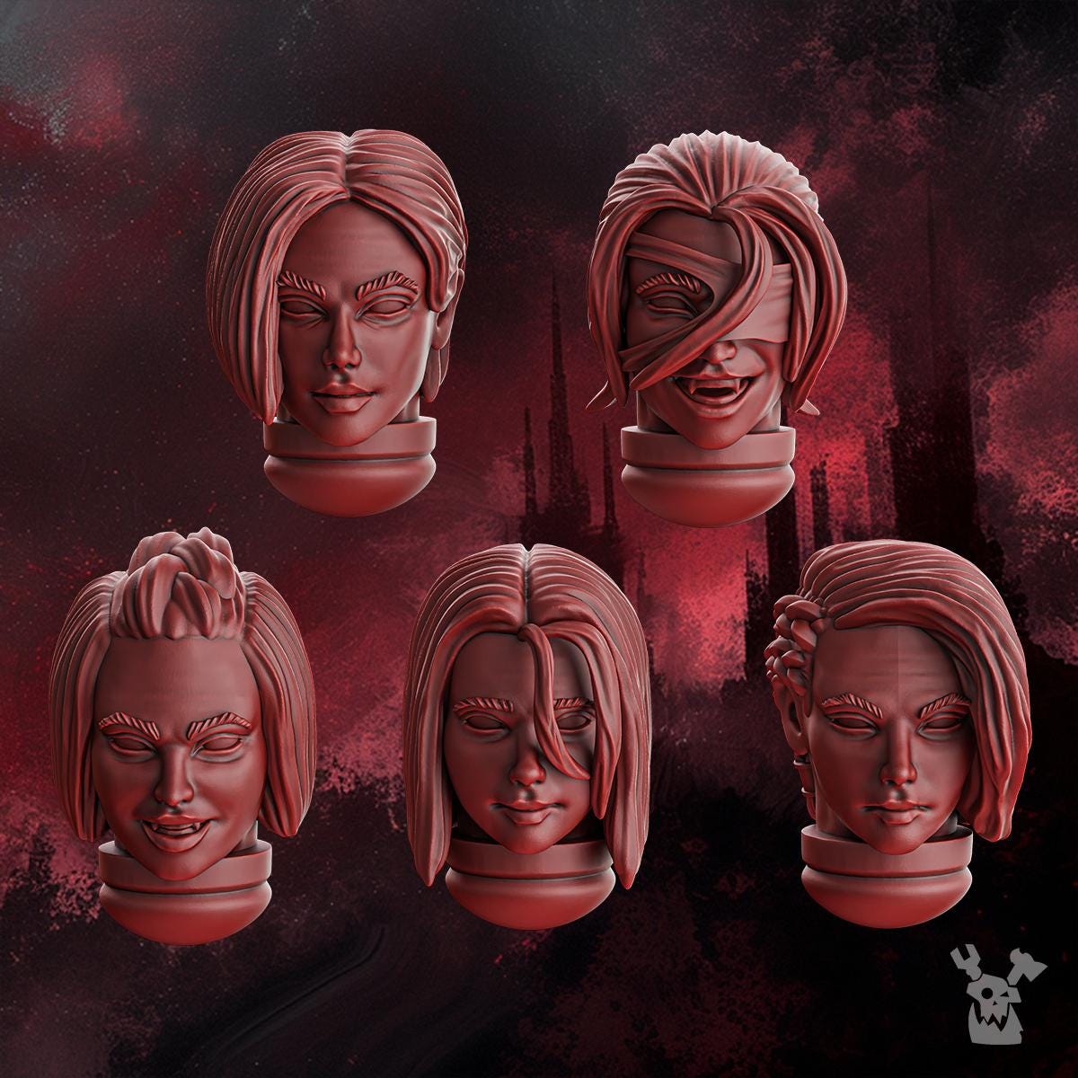 Female Heads Set (x5 Heads + 2x Torso+Heads) • Bits • Crimson Wings • DakkaDakka.store • Tabletop Wargaming Miniature Grim-Dark Sci-Fi Proxy