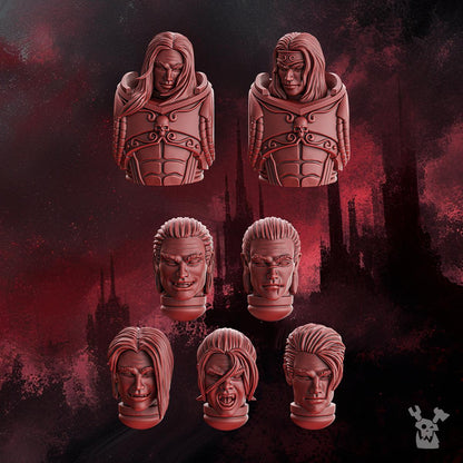 Male Heads Set (x5 Heads + 2x Torso+Heads) • Bits • Crimson Wings • DakkaDakka.store • Tabletop Wargaming Miniature Grim-Dark Sci-Fi Proxy