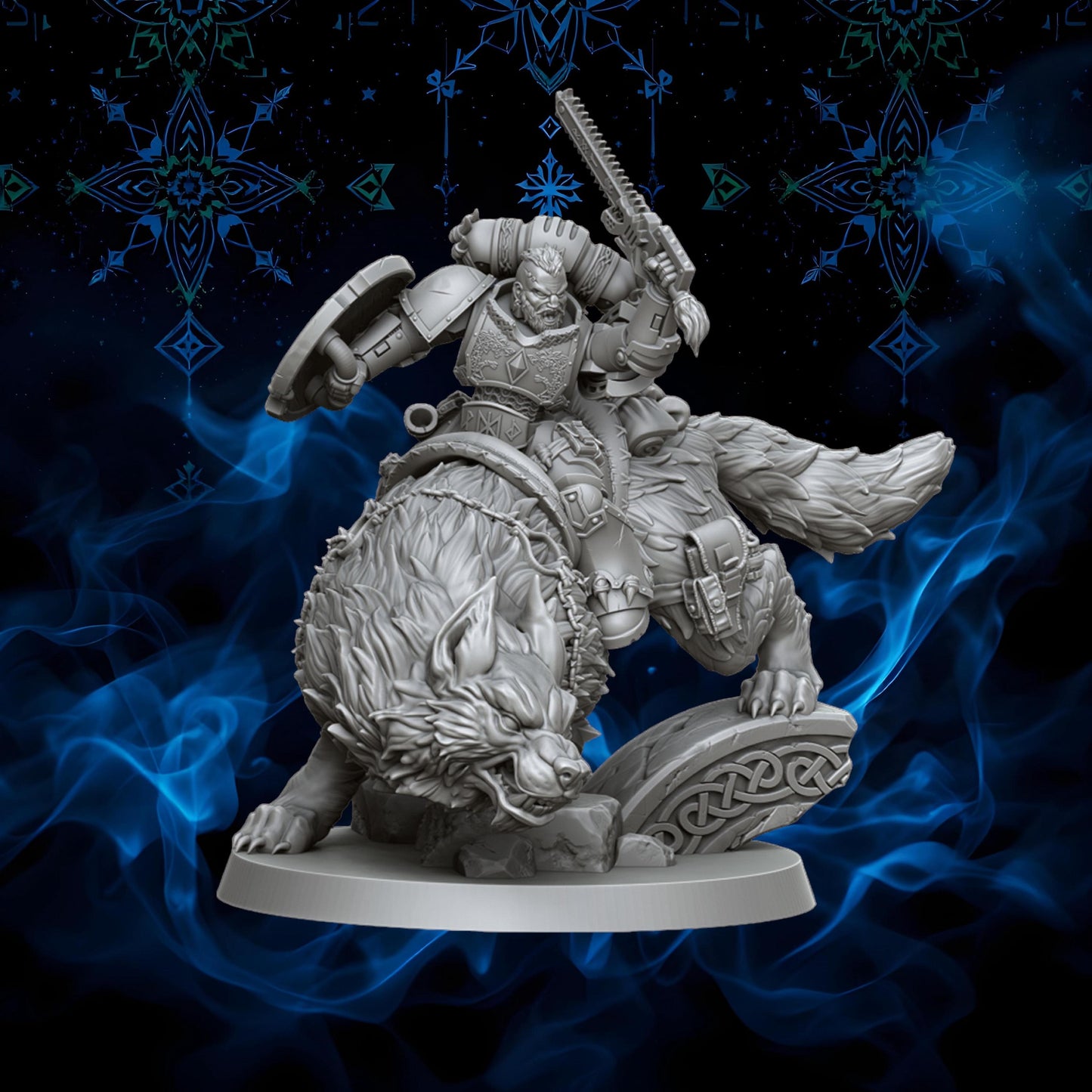 Space Vikings Captain on Storm Wolf - Cyberbrush 3D - Tabletop Wargaming Miniature Grim-Dark Sci-Fi Proxy